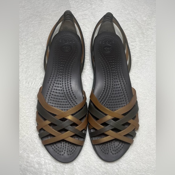 CROCS Women's Huarache Flat Open Toe Multi-Strap Sandals -  Brown Sz 7 - Picture 4 of 8